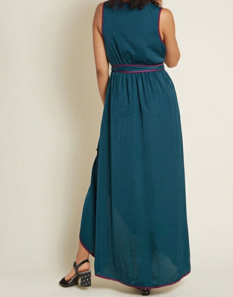 MODCLOTH FAUX WRAP GATHERED V NECK MAXI DRESS - Picture 3 of 4